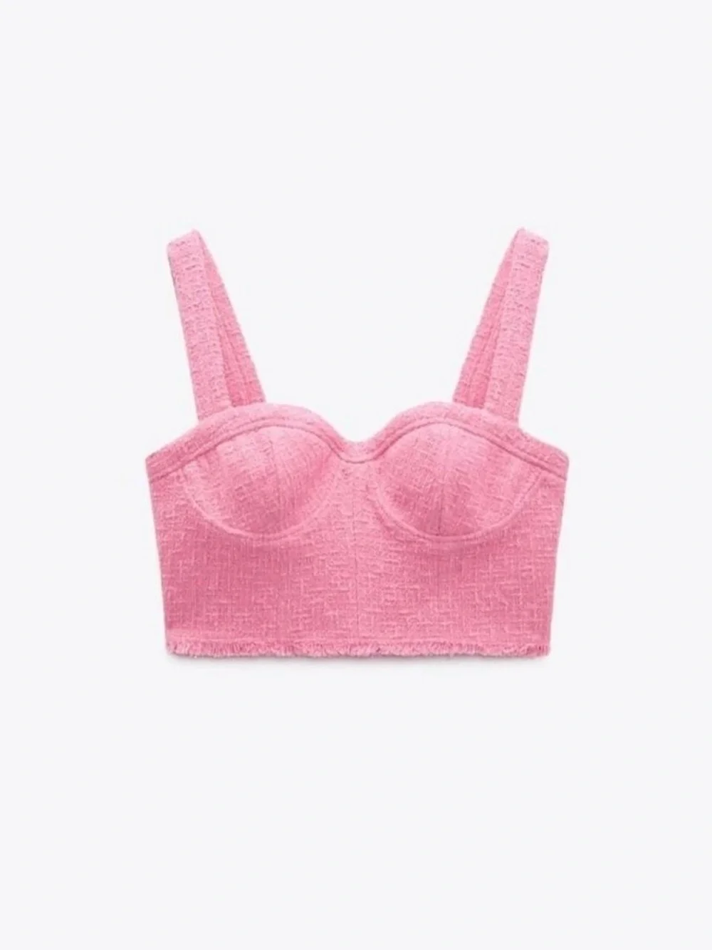 Zara Barbie Pink Textured Bustier Cropped Tank Top Size Small